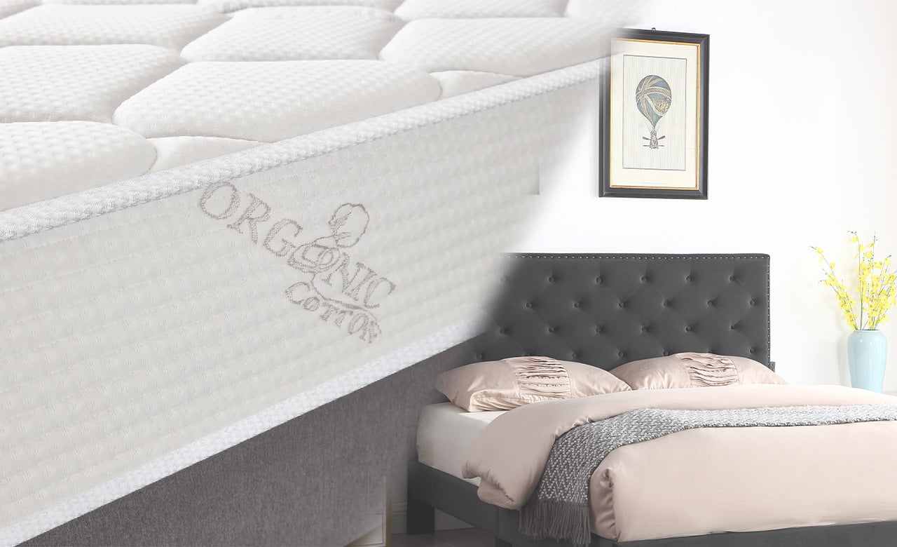 Bundle 3 - The Velour - Hand Tufted Luxury Upholstered Platform Bed & 10" - Pocket Spring and Foam - Organic Cotton Mattress