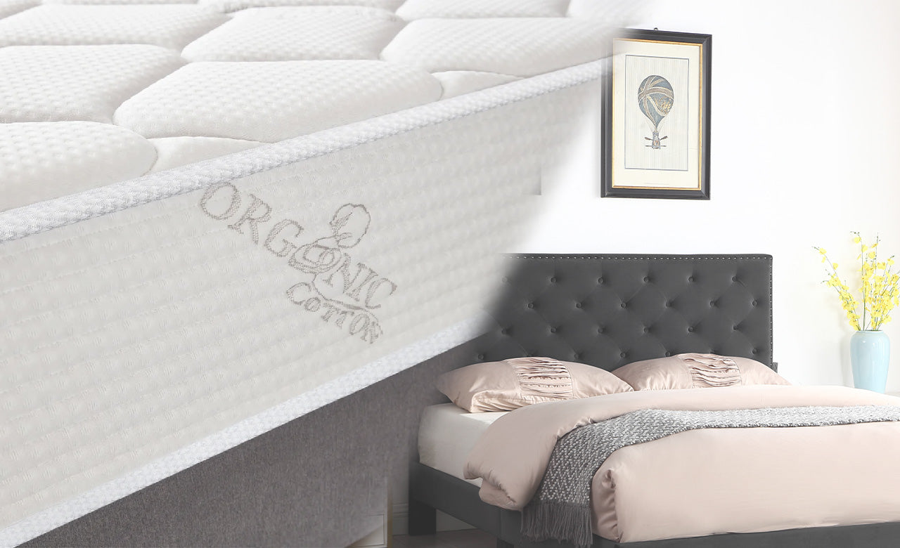 Bundle 3 - The Velour - Hand Tufted Luxury Upholstered Platform Bed & 10" - Encased Spring and Foam - Organic Cotton Mattress