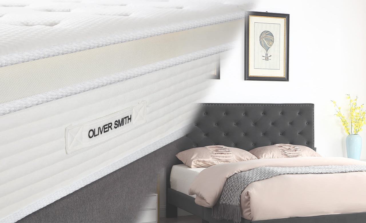 Bundle 2 - The Velour - Hand Tufted Luxury Upholstered Platform Bed & 12" Cool Memory Foam Encased Spring Mattress