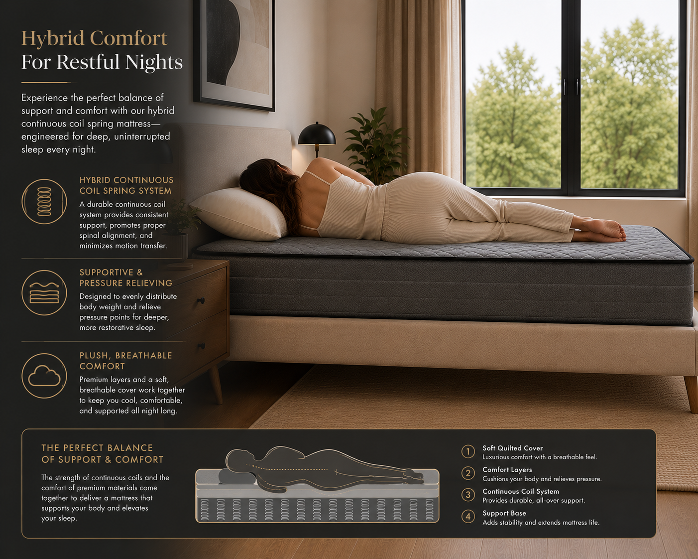 Black 6 Inch Twin Mattress in a Box - Continuous Coil Spring System & High Density Foam | Medium Firm Support | Preassure Relief | Spine Alignment Twin Size 38x75 | For Adults, Teens, Kids Guest Room